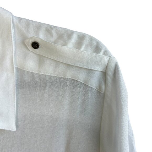 Lucky Brand White Lightweight Flowy Military Button Front Shirt Size Medium - Picture 2 of 9